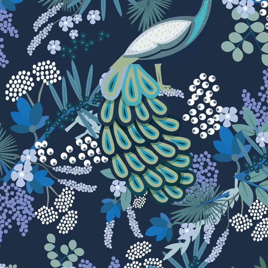Paon Fleuri Bleu Nuit, le motif seul