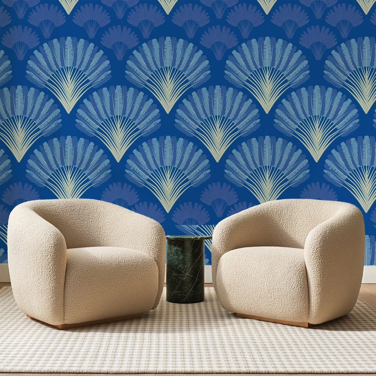 Éventails Art Déco Bleu Roi, en situation
