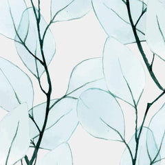 Gros plan de l'impression : deux feuilles aquarellées qui se recouvrent et foncent au point de croisement.