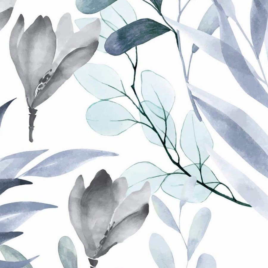 Gros plan de l'impression : une feuille aquarellée bleu ardoise, bord foncé d'un côté et presque effacé de l'autre.