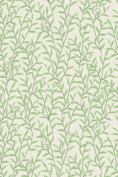 Le décor à plat : tiges verticales de feuilles étroites en deux verts sur un fond blanc cassé.