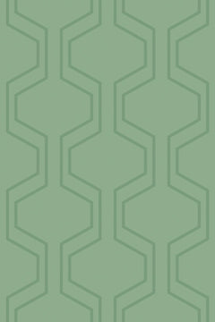 Le décor à plat : colonnes d'hexagones étirés tracées au trait fin, ton sur ton, sur un fond vert sauge.