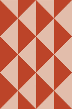 Décor à plat : grands triangles alternés rouge brique et rose grège, issus de carrés coupés en diagonale.