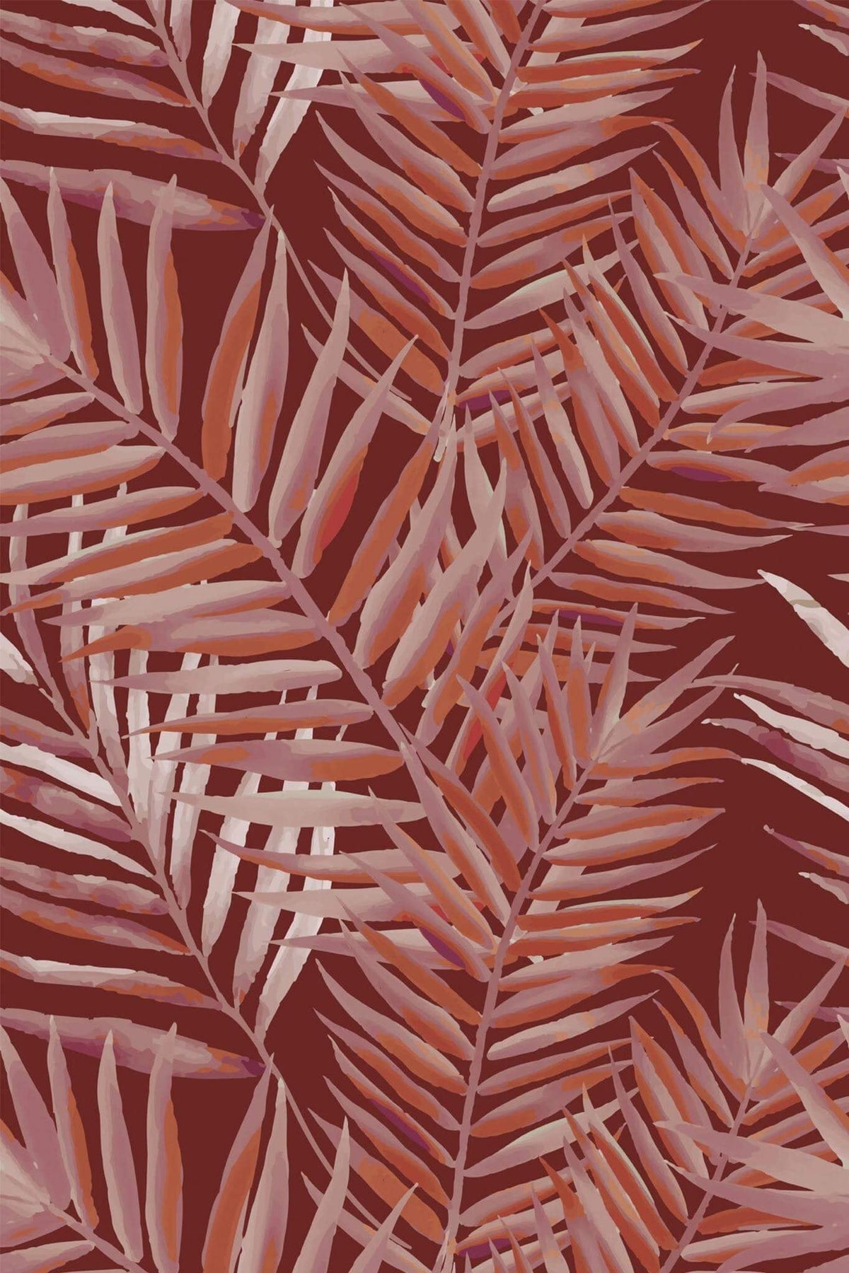 Palmes Rosées sur Fond Brique, le motif seul