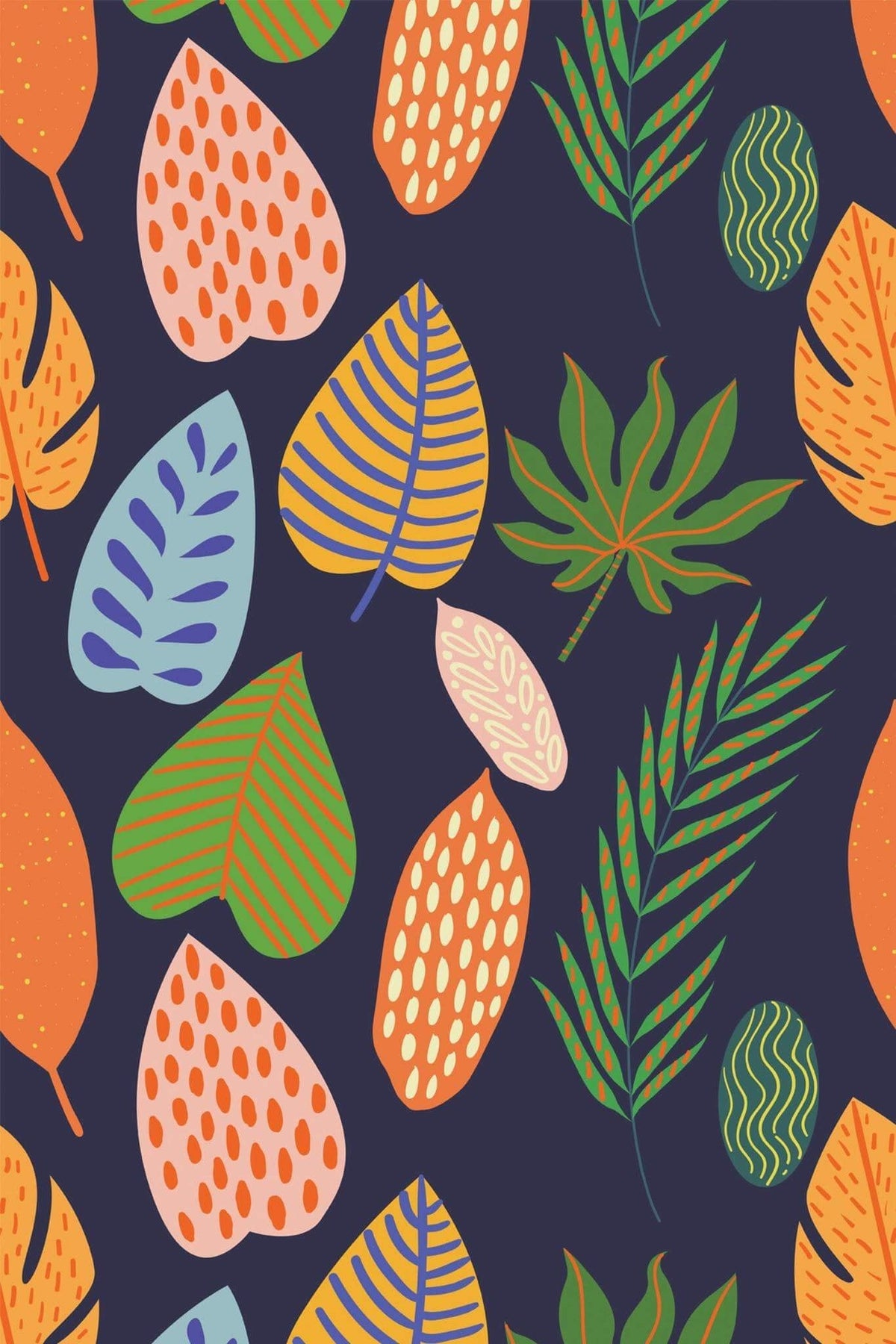 Herbier Tropical sur Bleu Nuit, le motif seul