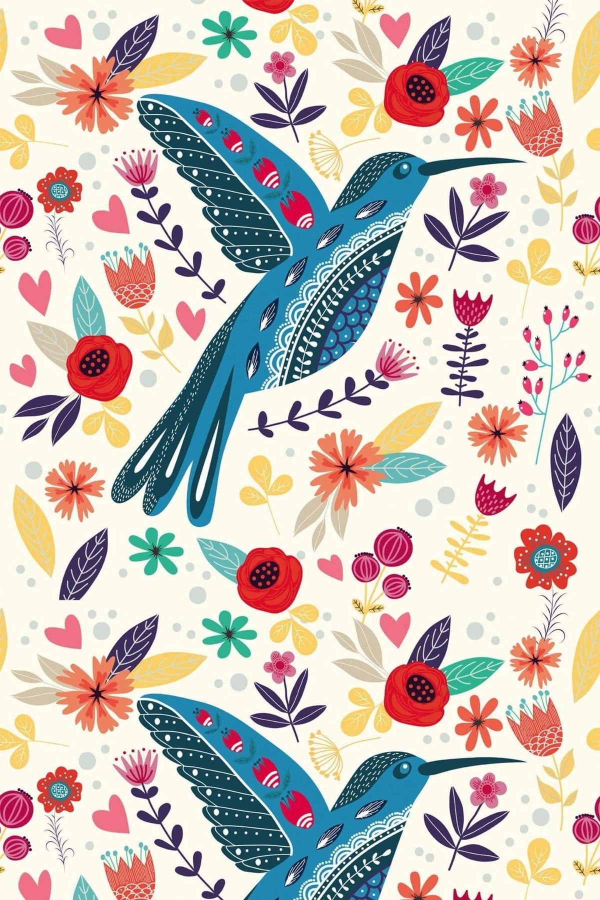 Colibri Bleu et Coquelicots, le motif seul