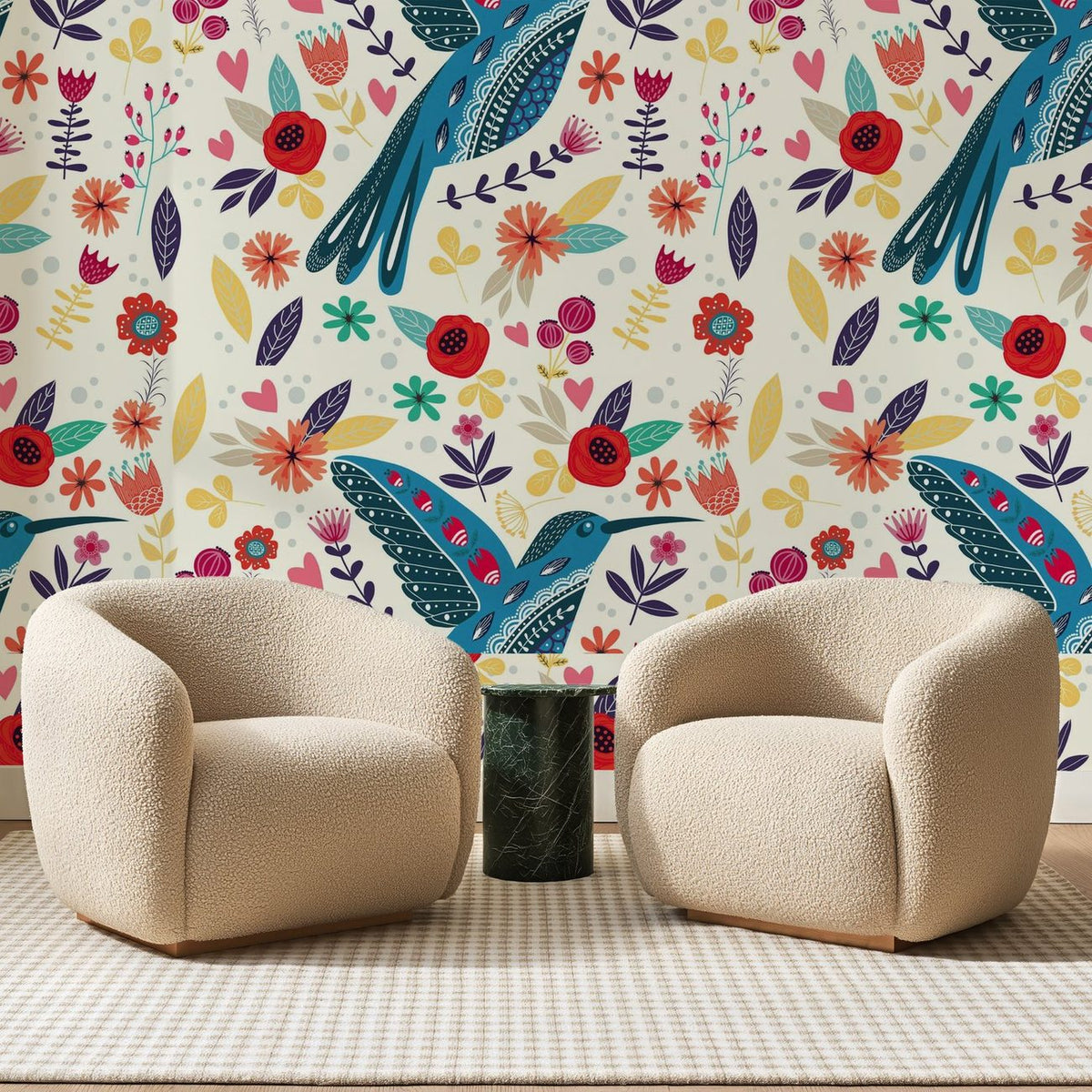 Colibri Bleu et Coquelicots, en situation