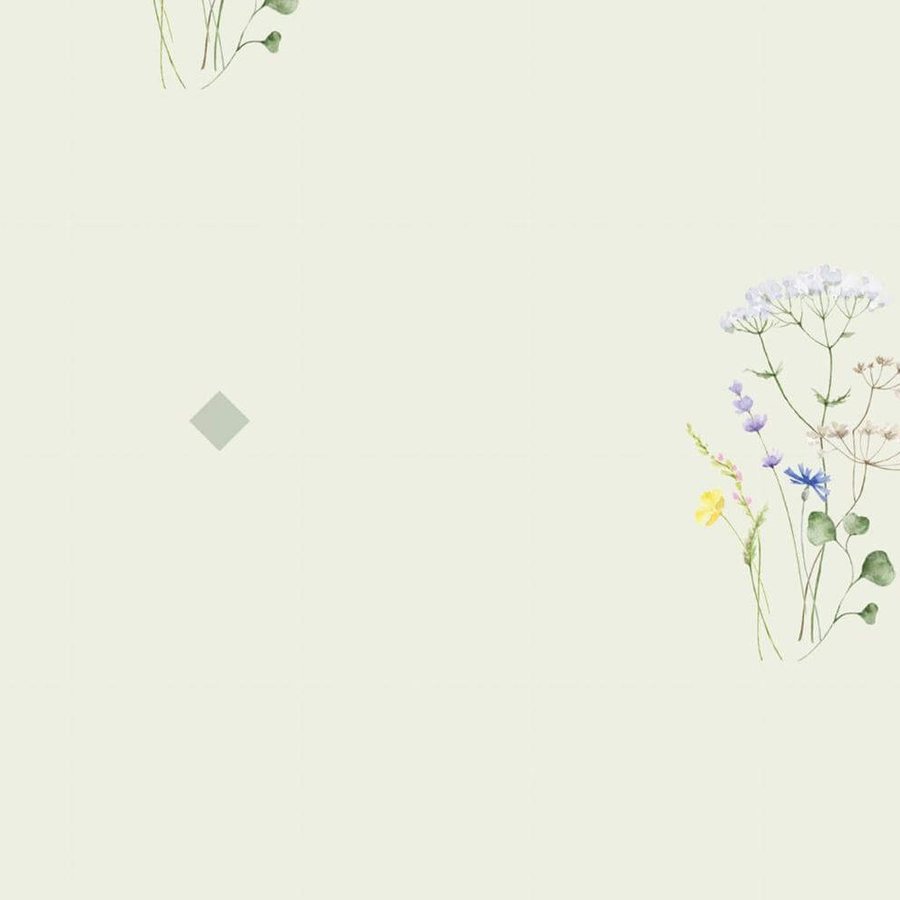 Gros plan sur l'impression : les tiges vertes d'un bouquet et un petit losange gris à côté.