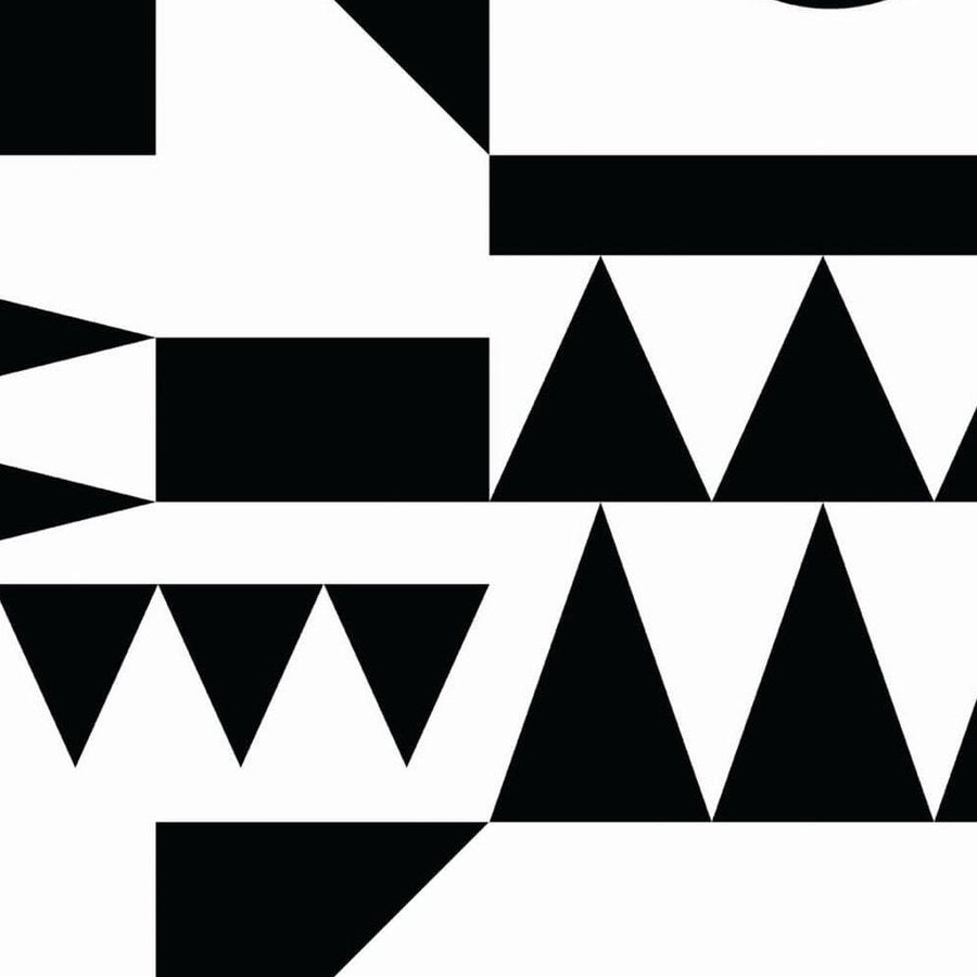 Gros plan de l'impression : le bord net d'un disque noir et l'angle vif d'un triangle.