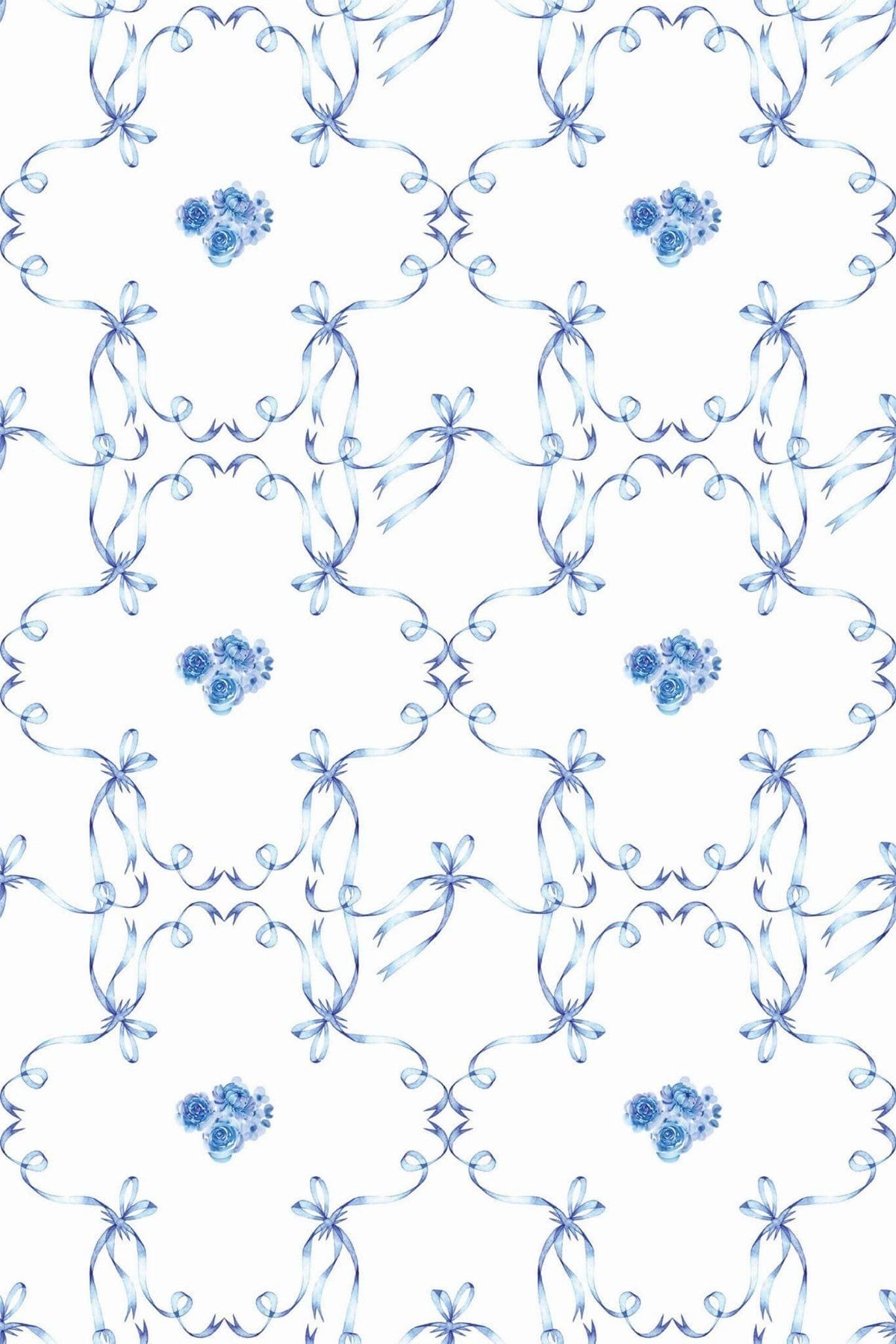 Rubans et Roses Bleu Porcelaine, le motif seul