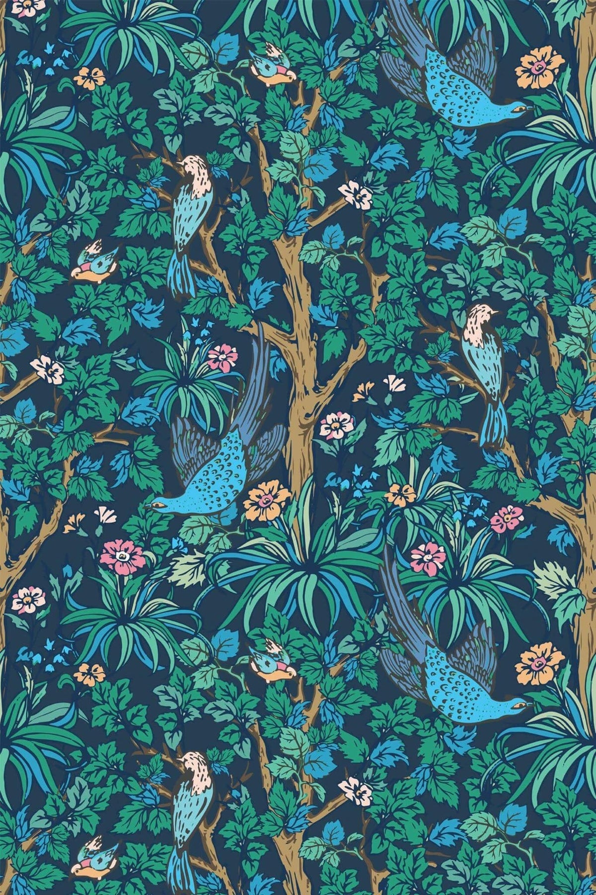 Oiseaux Bleus sur Bleu Nuit, le motif seul