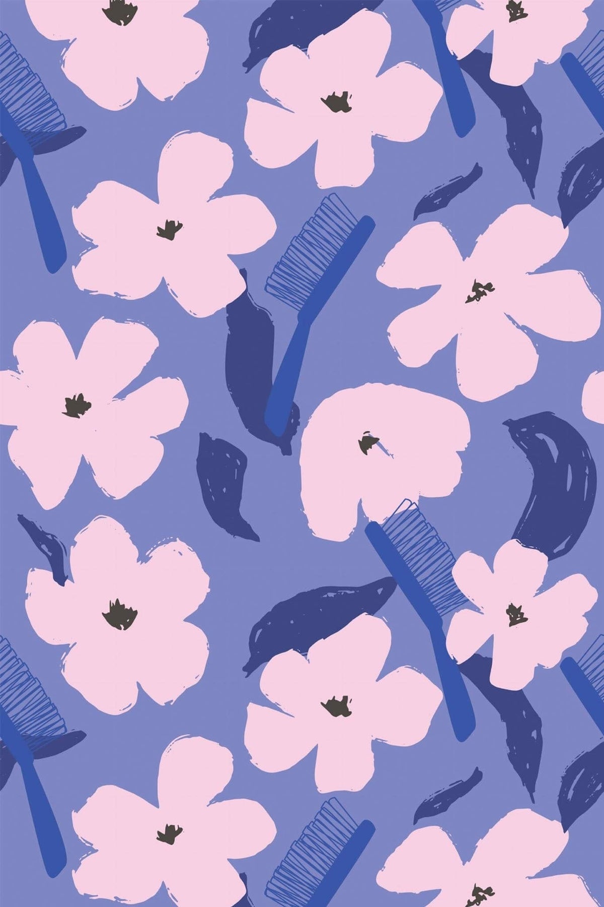 Fleurs Roses sur Bleu Bleuet, le motif seul
