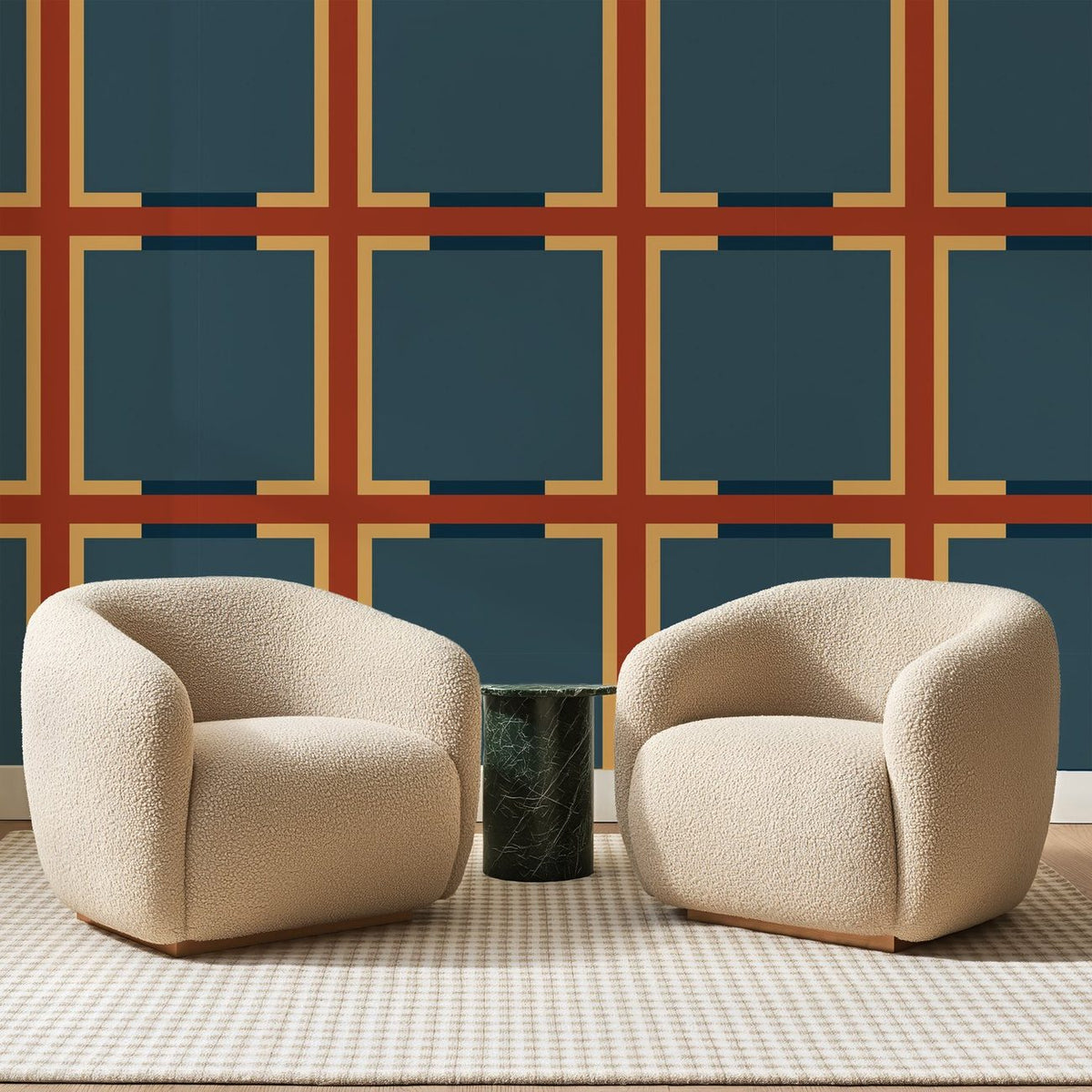 Grille Terracotta Bleu Canard, en situation