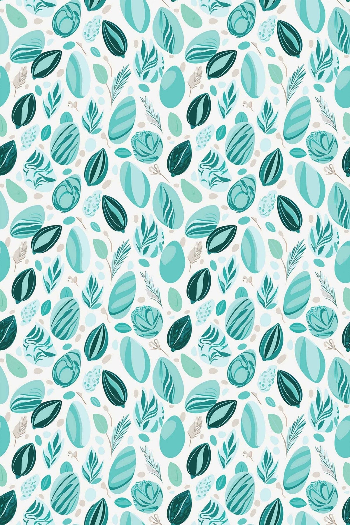 Feuillages Marins Turquoise, aperçu aux dimensions saisies