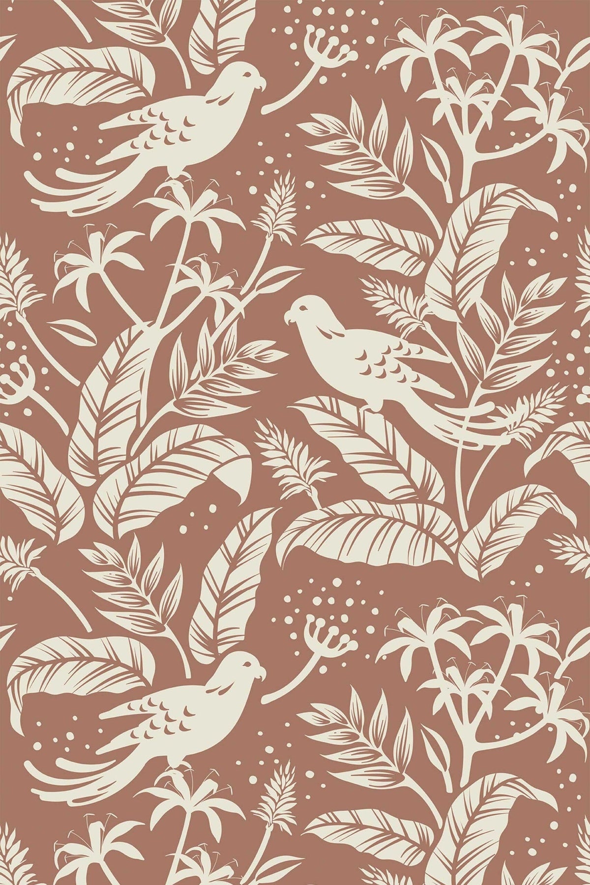 Perroquets et Bananiers Brun Rosé, le motif seul