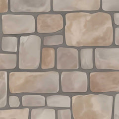 Gros plan de l'impression : pierre beige rosé aux nuances marbrées comme à l'aquarelle, bordée d'un joint gris taupe.
