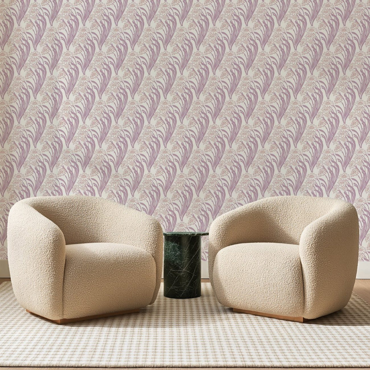 Feuillage Mauve et Fleurs Crème, en situation
