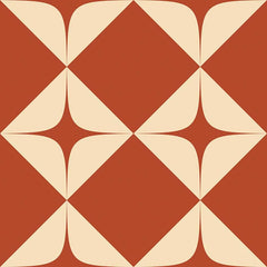 Gros plan de l'impression : pointe effilée d'une étoile terracotta entre deux éventails crème, bords nets sans dégradé.