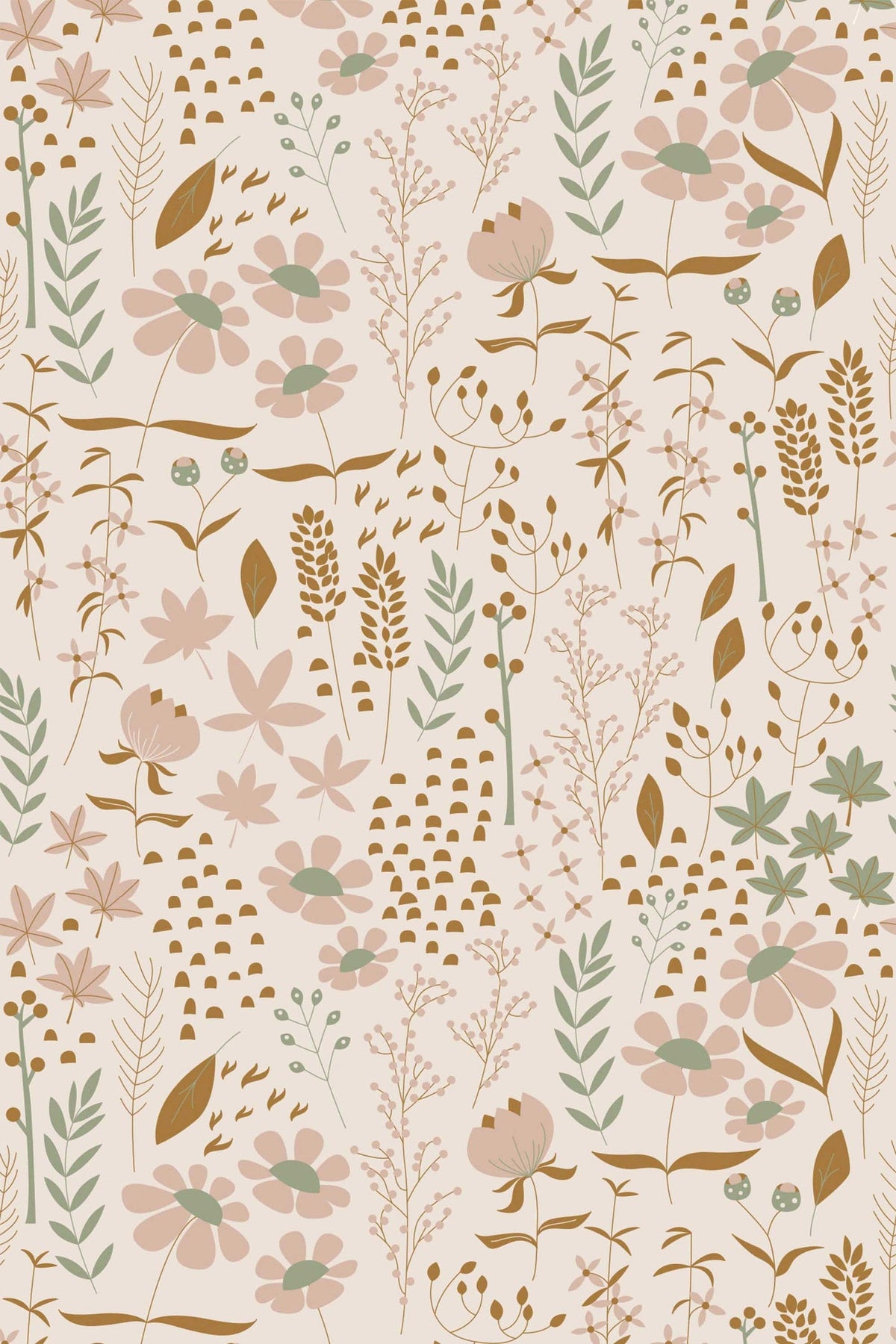 Marguerites et Épis Beige Rosé, le motif seul