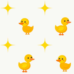 Gros plan sur l'impression : le jaune plein d'un caneton, son œil noir et la branche d'une étoile.