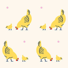Gros plan de l'impression montrant les hachures noires du plumage jaune et le bec rouge en aplat