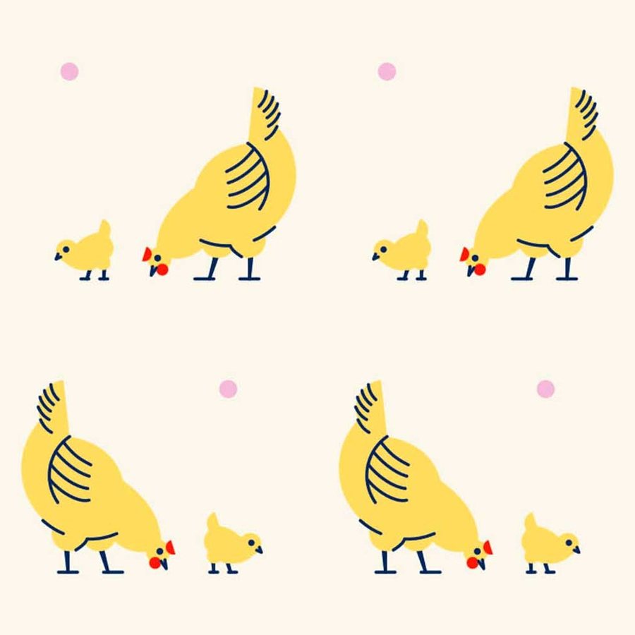 Gros plan de l'impression montrant les hachures noires du plumage jaune et le bec rouge en aplat
