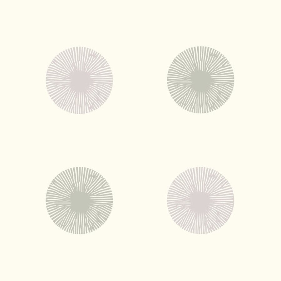 Gros plan de l'impression : les traits fins qui rayonnent du centre d'une pastille rose.