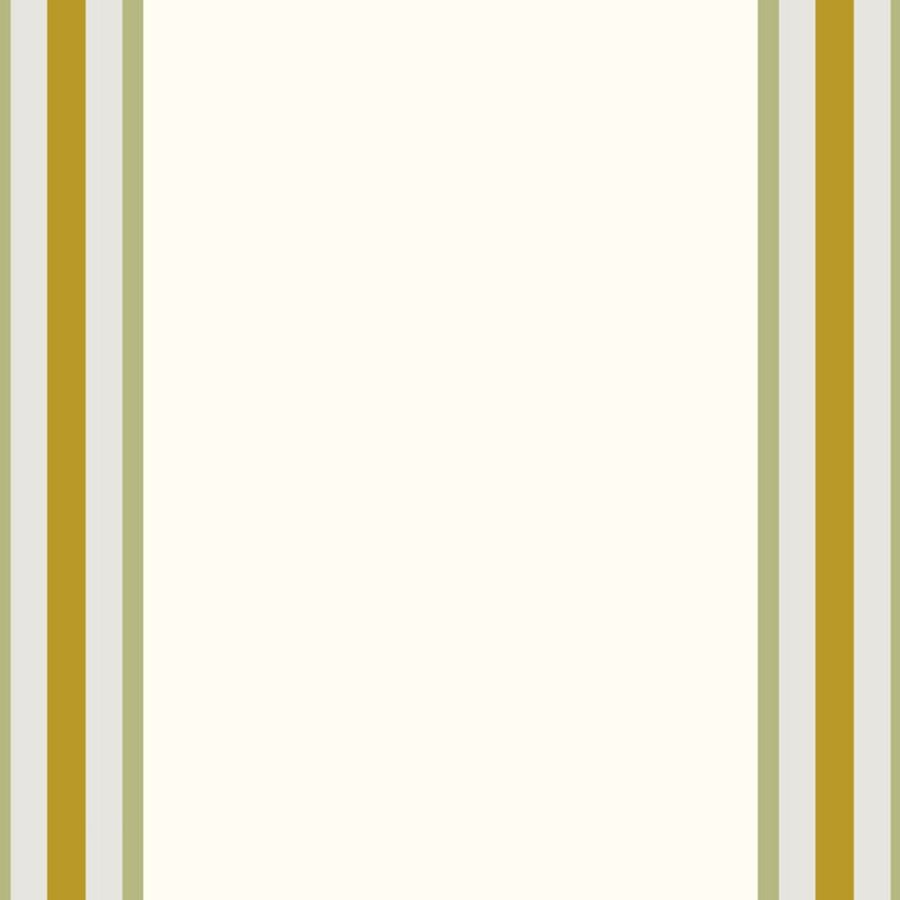 Gros plan de l'impression sur la bande ocre, bord net contre le fond ivoire et le filet olive.