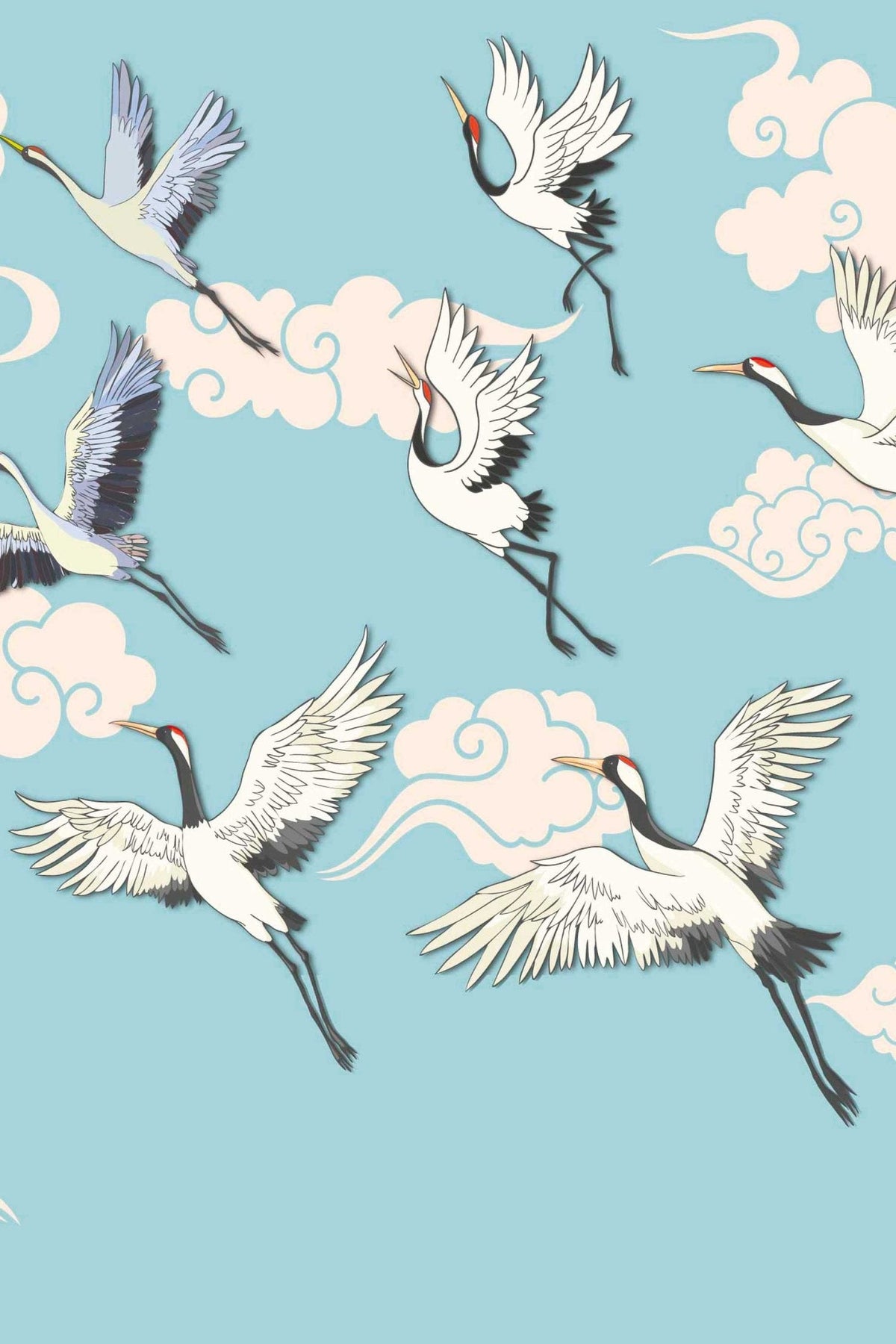 Grues Blanches sur Ciel Bleu, le motif seul