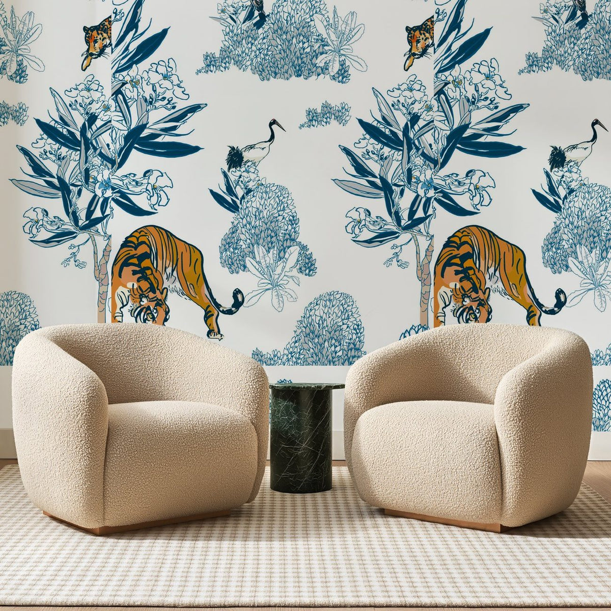 Tigres et Grues Bleu Porcelaine, en situation