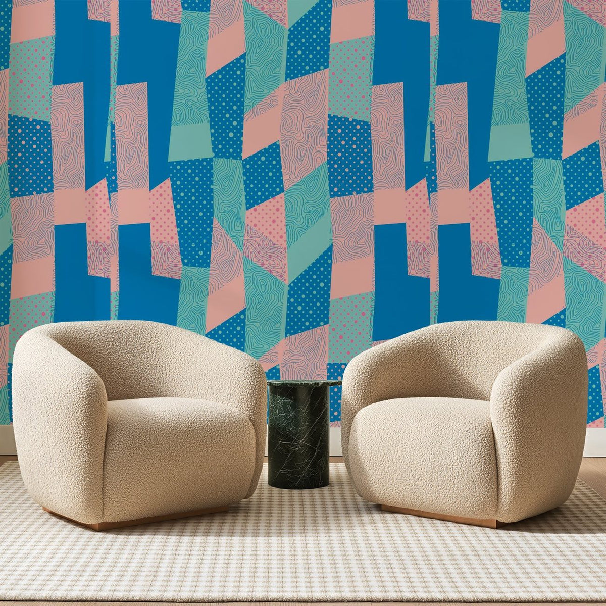 Patchwork Rétro Bleu Et Rose, en situation