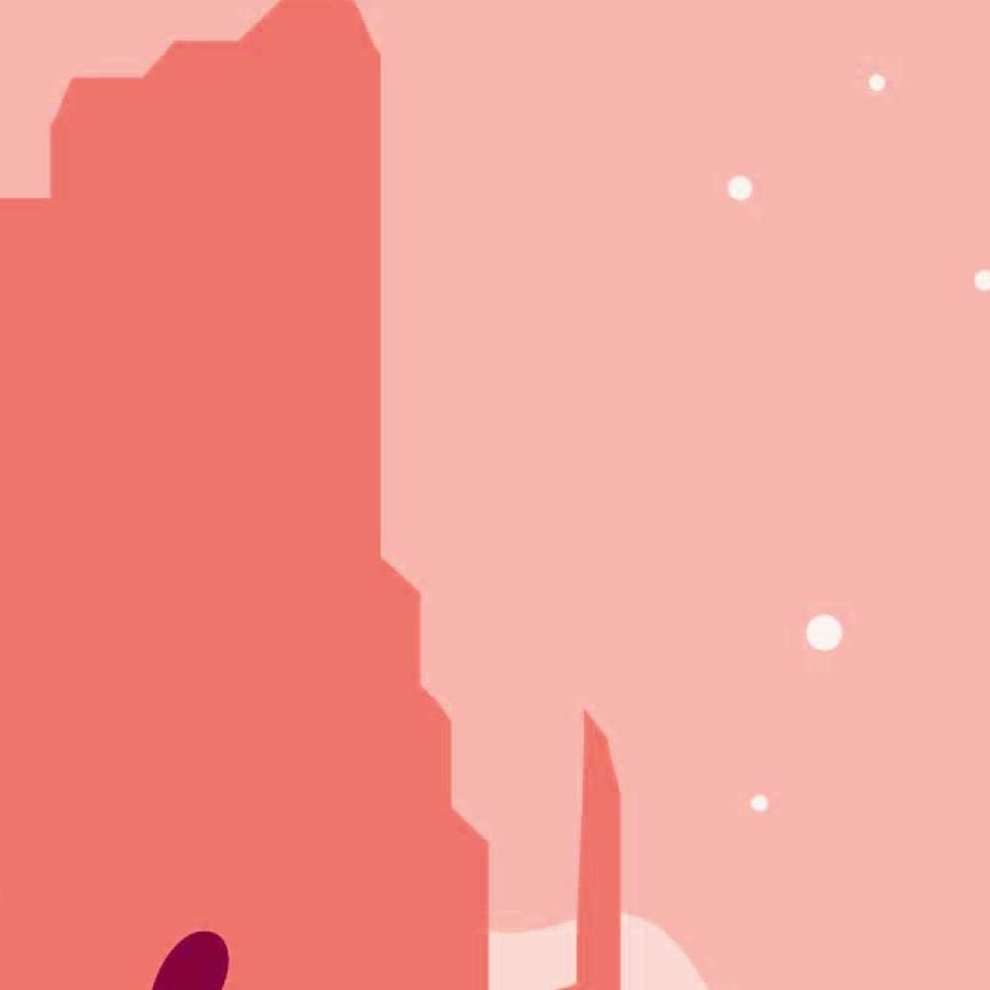 Gros plan de l'impression : bord franc d'un cactus violet sur l'aplat rose de la butte.