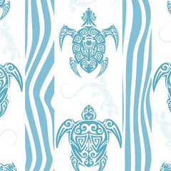 Gros plan de l'impression : les spirales et dents de scie bleues qui remplissent une carapace.