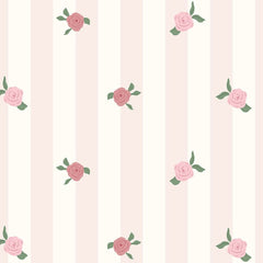 Gros plan de l'impression : les pétales rose vif d'une fleur et ses deux feuilles vert sauge.