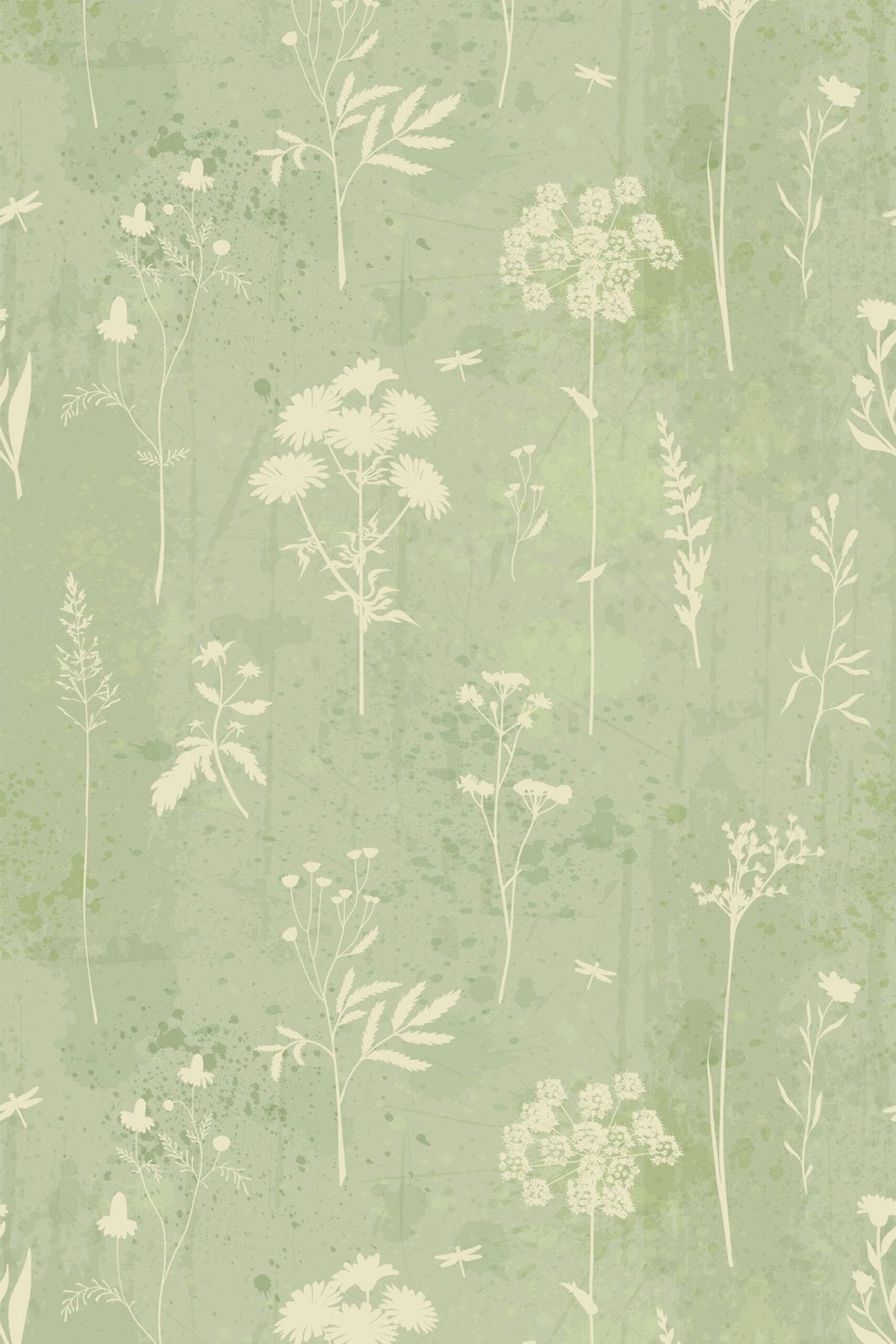 Herbier Ivoire sur Vert Amande, le motif seul