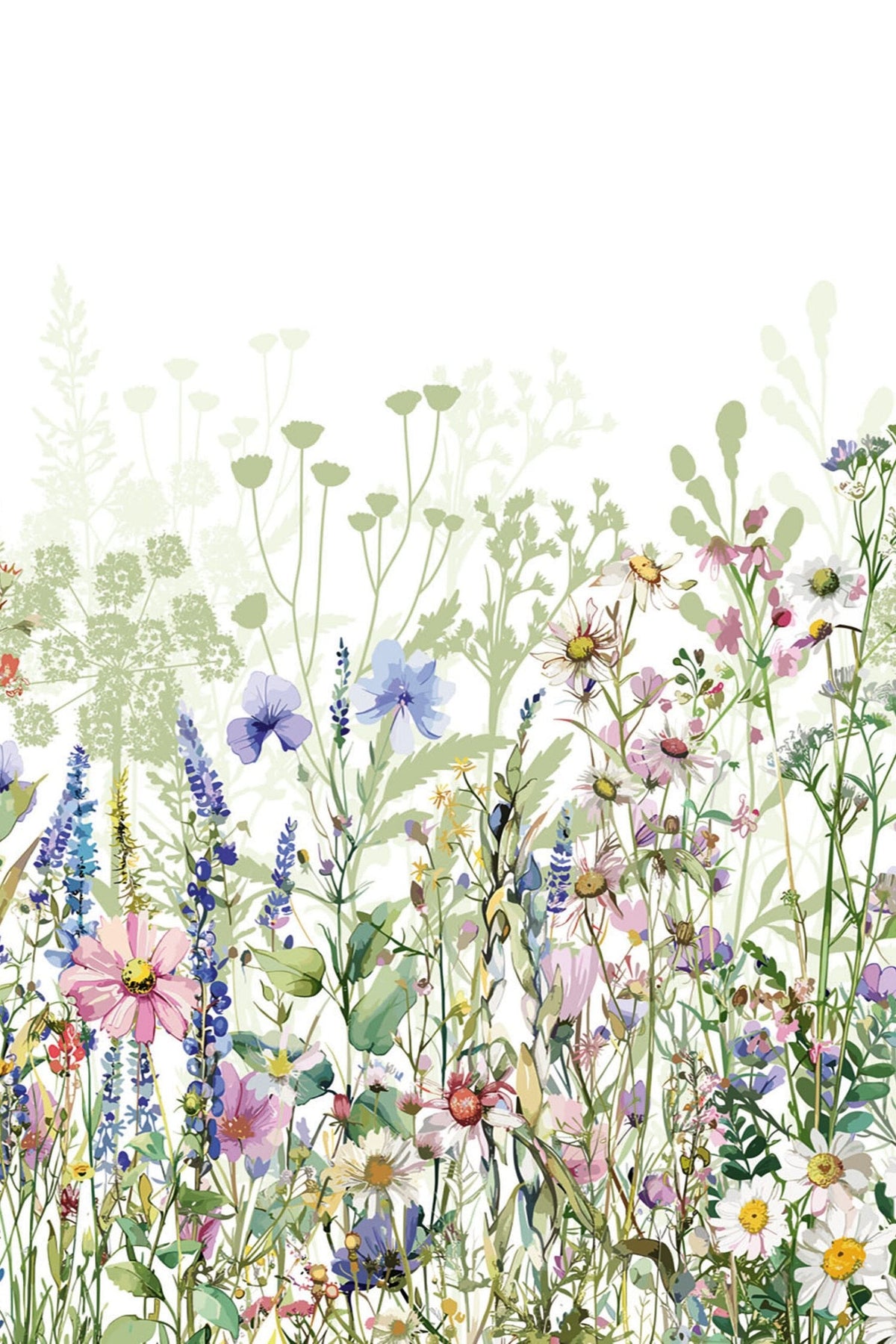 Prairie Aquarelle Rose et Bleu, le motif seul
