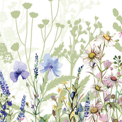 Gros plan sur l'impression : lavis d'aquarelle des pétales et silhouettes vert pâle en fond.