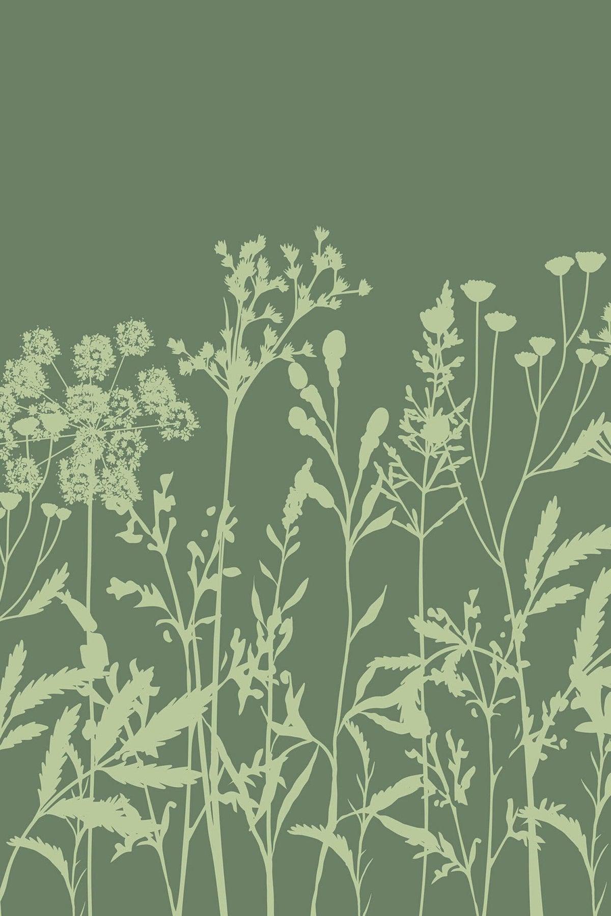 Herbier Sauvage Vert Kaki, le motif seul