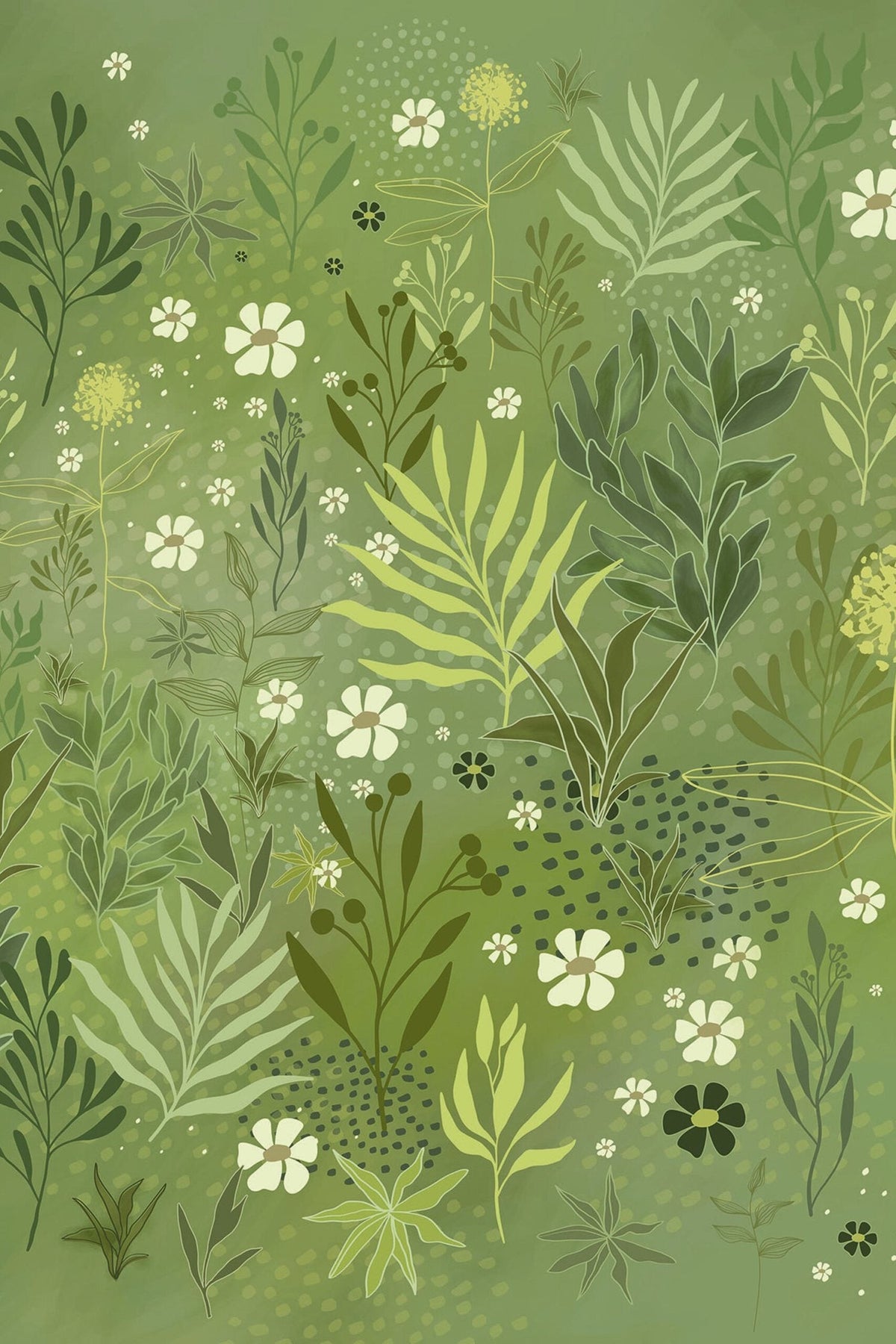 Jardin Sauvage Vert Sauge, le motif seul