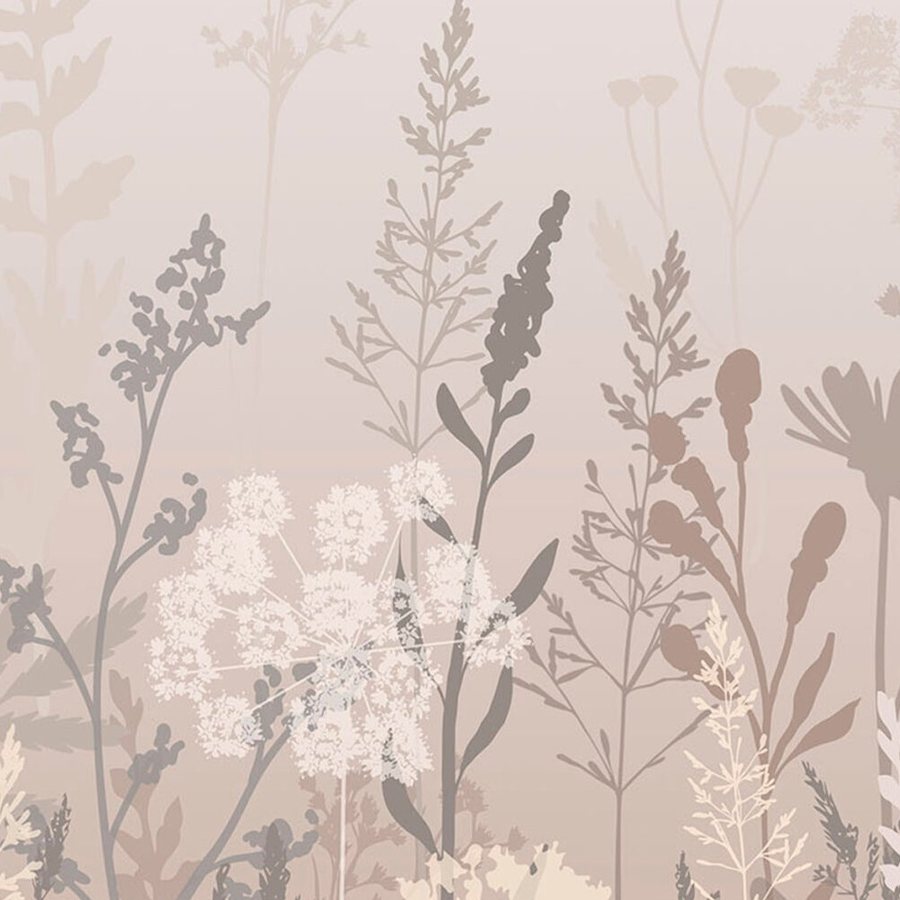 Gros plan sur l'impression : tiges fines au premier plan et plantes floutées à l'arrière.