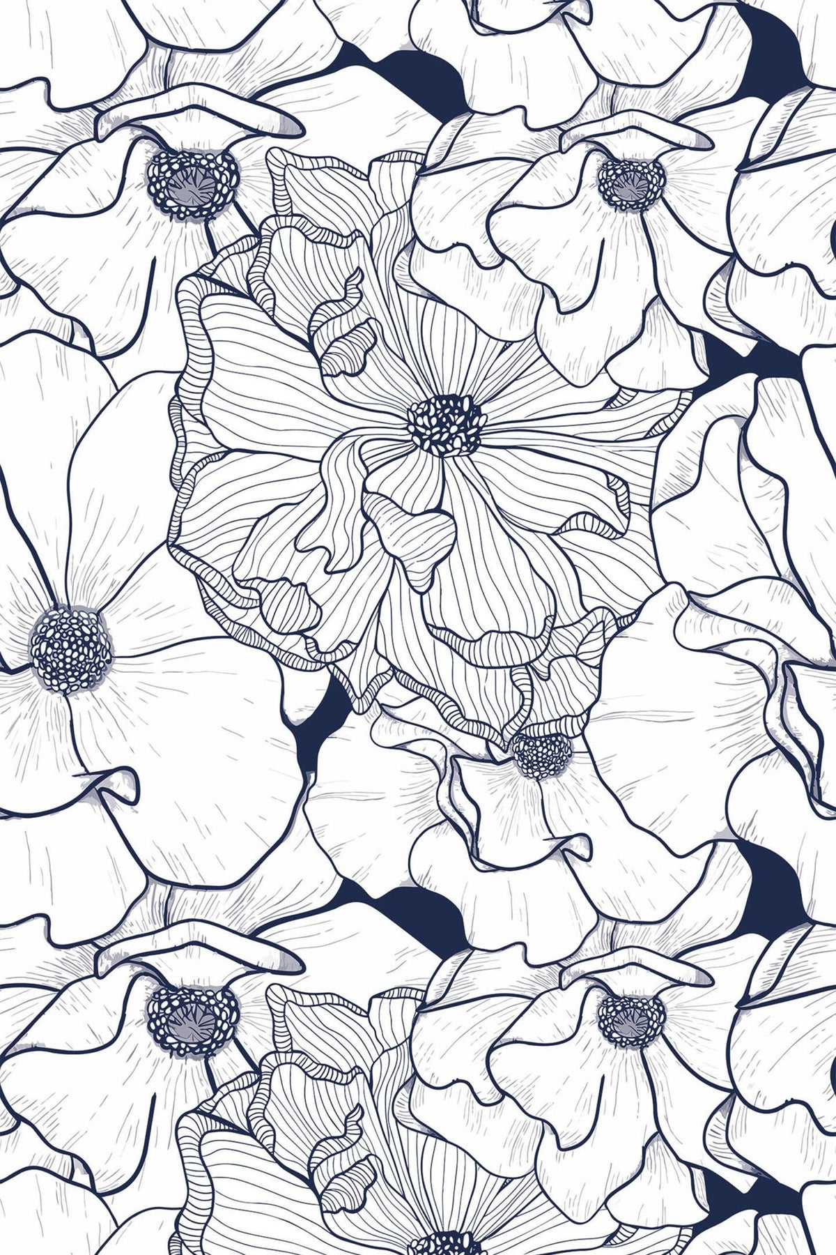 Fleurs au Trait Bleu Marine, le motif seul
