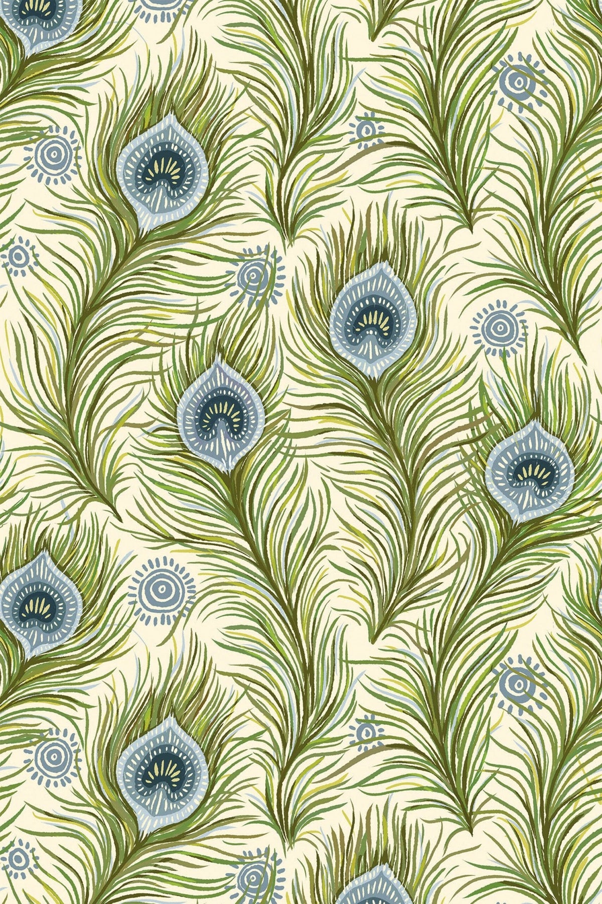Plumes de Paon Vert Mousse, le motif seul