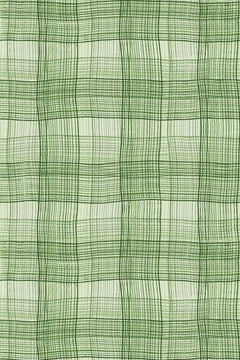 Motif à plat : carreaux vichy verts tracés à la main, lignes ondulées sur fond vert pâle.