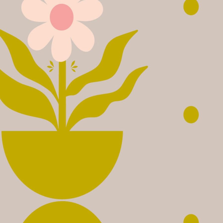 Gros plan sur l'impression : les pétales rose pâle d'une marguerite et sa tige moutarde.