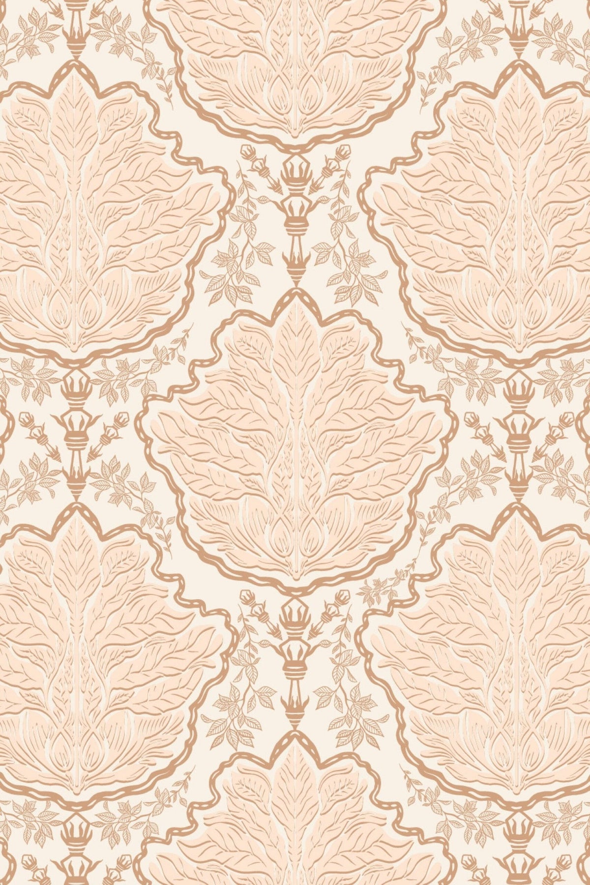 Damas Feuilles Ivoire et Ocre, le motif seul