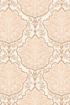 Le décor à plat : médaillons de feuilles pêche cernées d'ocre, alignés sur un fond crème.