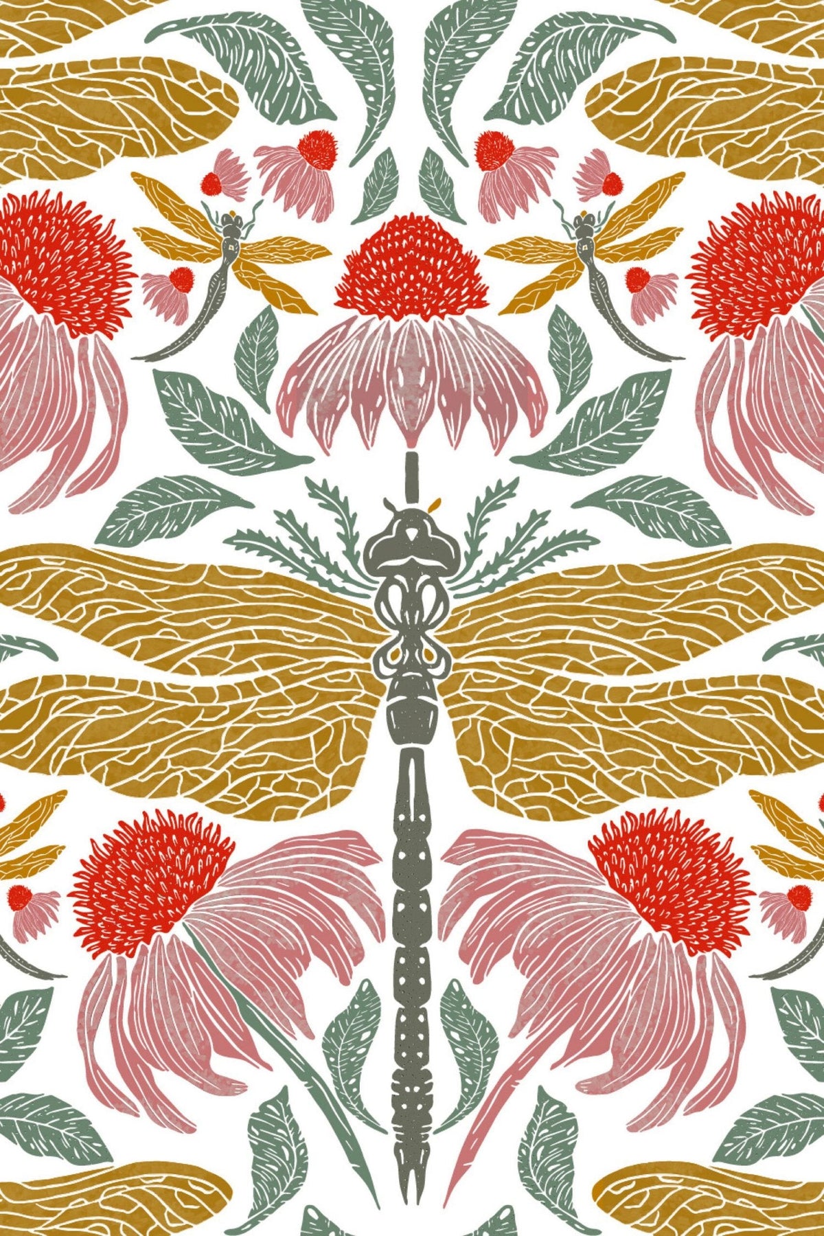 Grande Libellule Ocre Et Rouge, le motif seul