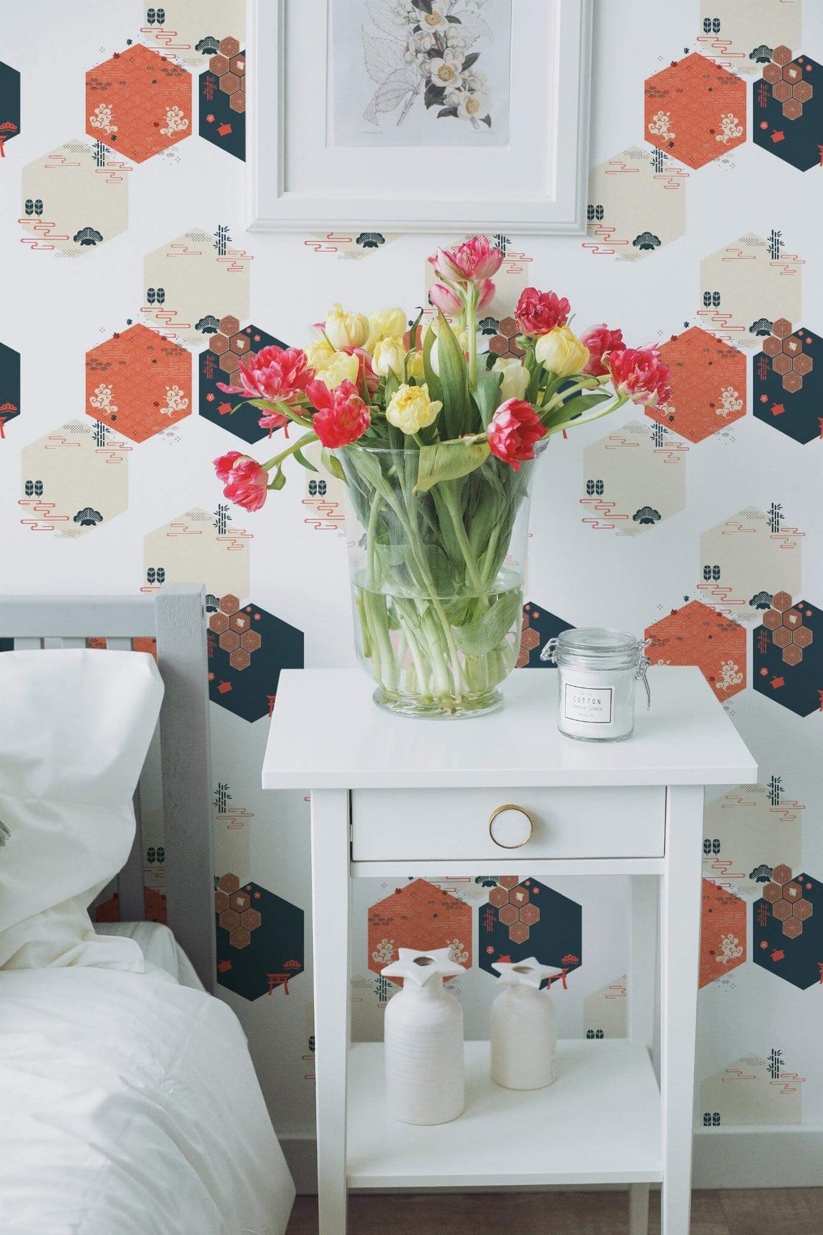 Hexagones Corail et Bleu Nuit, en situation