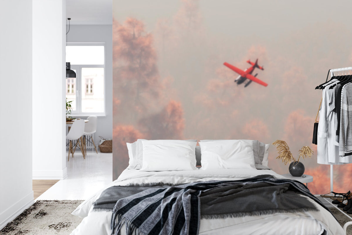 Papier peint panoramique Survol des cimes — canopée terracotta et brume