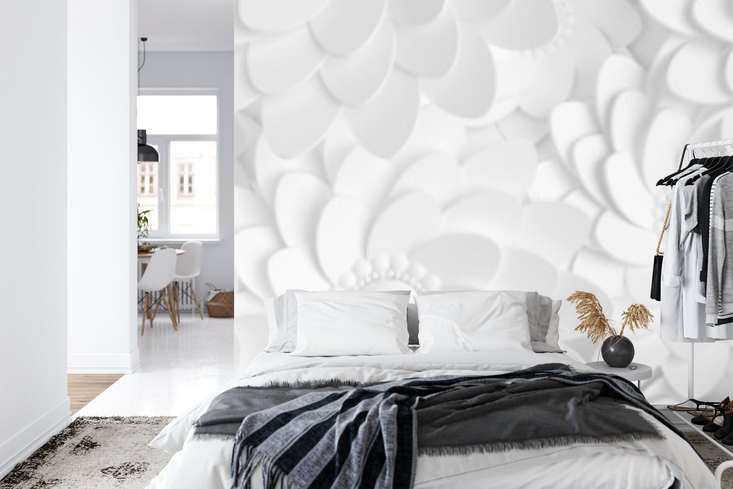 Papier peint panoramique Fleurs de papier — relief floral blanc mat